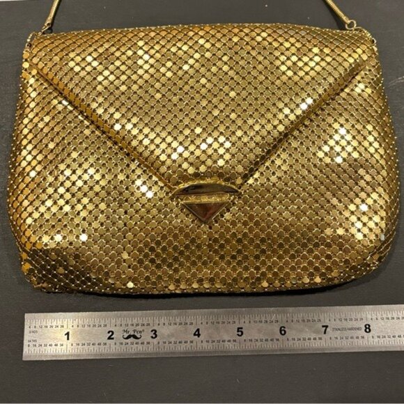 Vintage 802 Gold Metallic Mesh Purse Crossbody Envelope Evening Club Disco - Picture 8 of 10